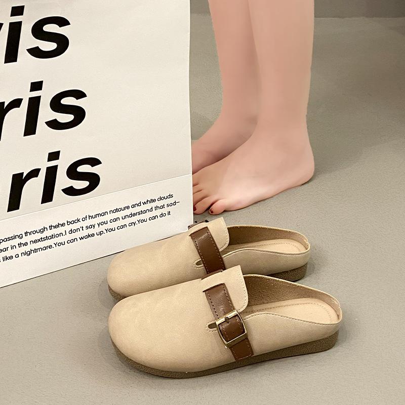 Lazy People Pedal Flat-bottomed Bag Head and Half Slippers for Women To Wear New Year's Spring and Autumn New Fashionable Soft Casual Single Shoes