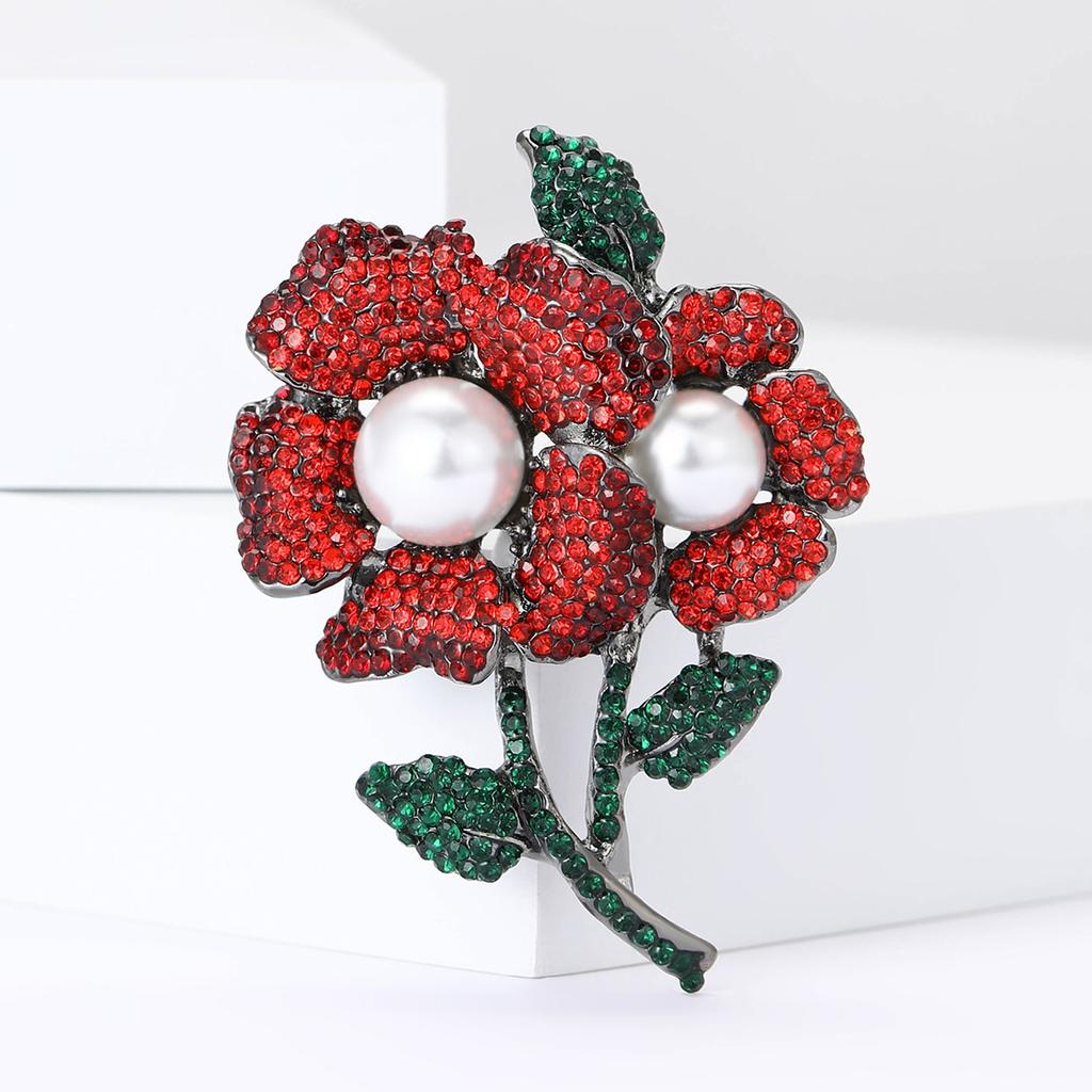 Luxury Rhinestone Crystal Flower Brooches for Women Pearl Plant Pins Necklace Event Party Gifts Decoration Clothes Accessories