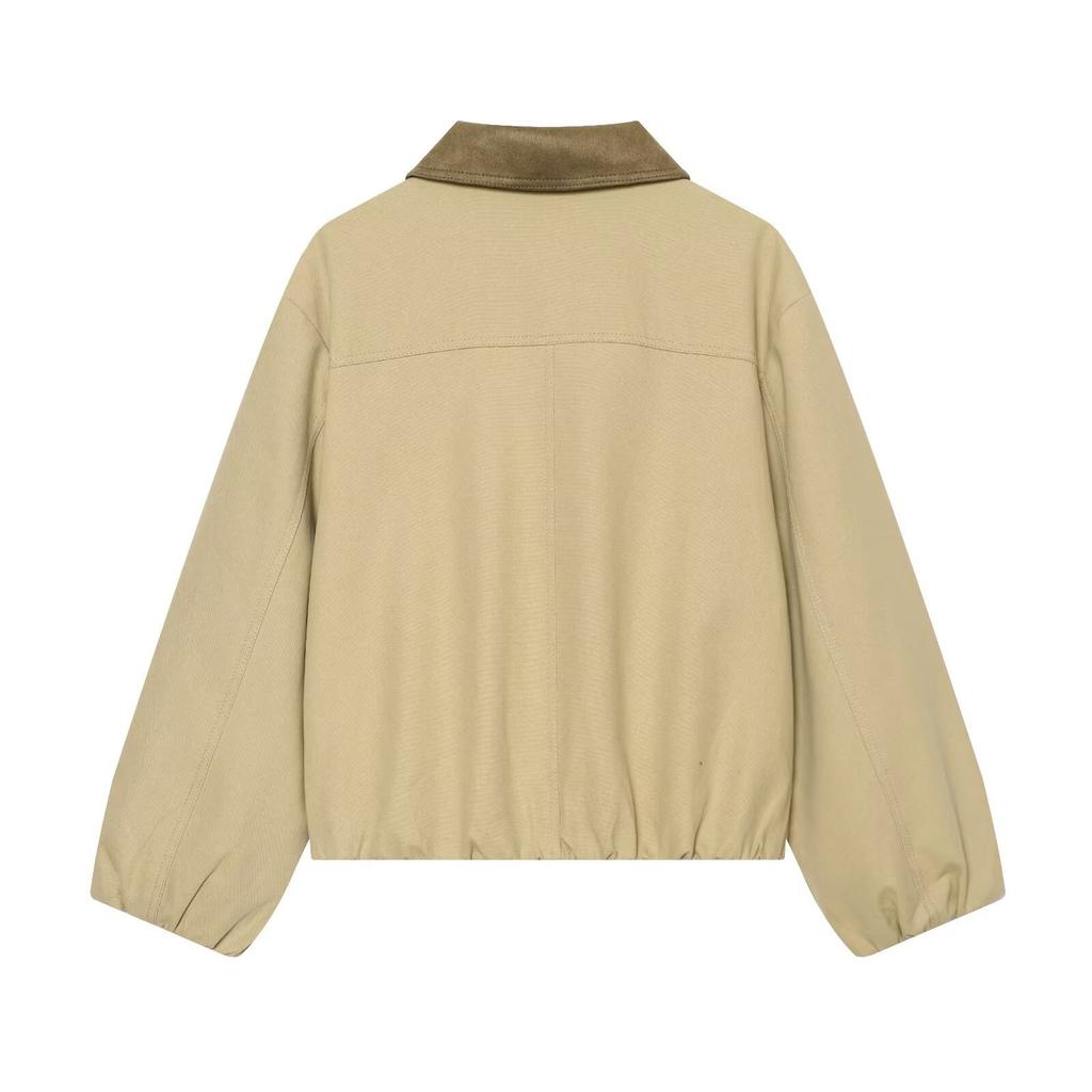 Women's Spring and Autumn New Casual Versatile Workwear Style Lapel Short Zipper Long-Sleeve Jacket