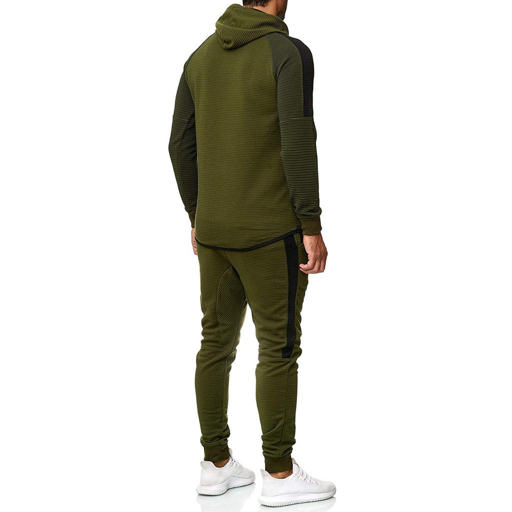 Men's Spring & Round Neck Hooded Colour Blocking Cardigan Sweatshirt Suit