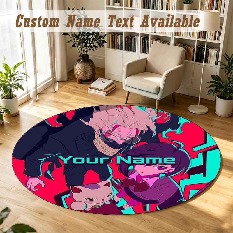 Dandadan Personalized Round Rug Support Custom Name, Soft Home Decor Mat