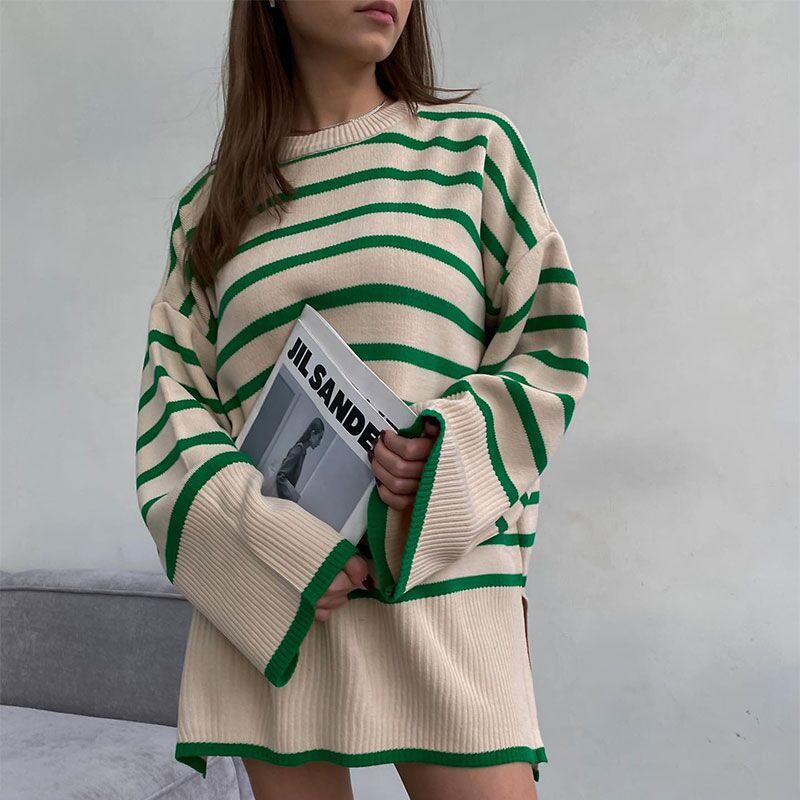 Осенне-зимний женский свитер, вязаный свитер, пуловер, свитер с круглым вырезом, свободный повседневный свитер с длинными рукавами L