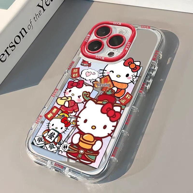 Red New Year Style iPhone 17 Case - Compatible with iPhone 14, 15, 16 Pro Max, Hello Kitty Design