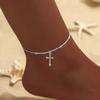 Sparkling Thin Chain Anklet Bracelet for Women Zircon Cross Pendant Bracelet On Leg Foot 2026 Trendy Boho Summer Beach Jewellry