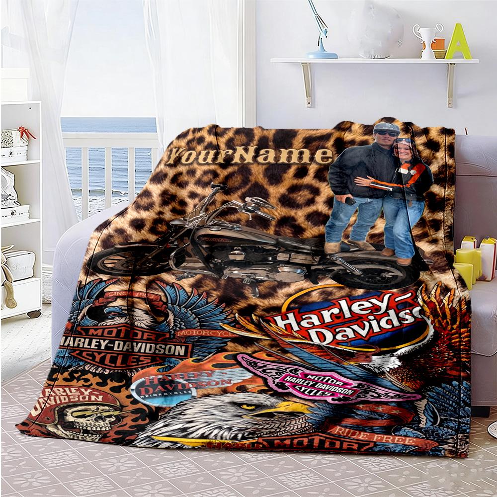 Harley-davidson Motorcycles Personalized Text Blanket Multi-purpose Personalized Blanket Warmthful Decor for Sofa Seaside Bedding Chair