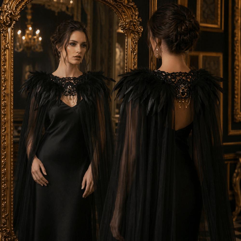 Fur Collar Hollow Lace Mesh Cape Elegant Festival Costume Cape Stage Performance