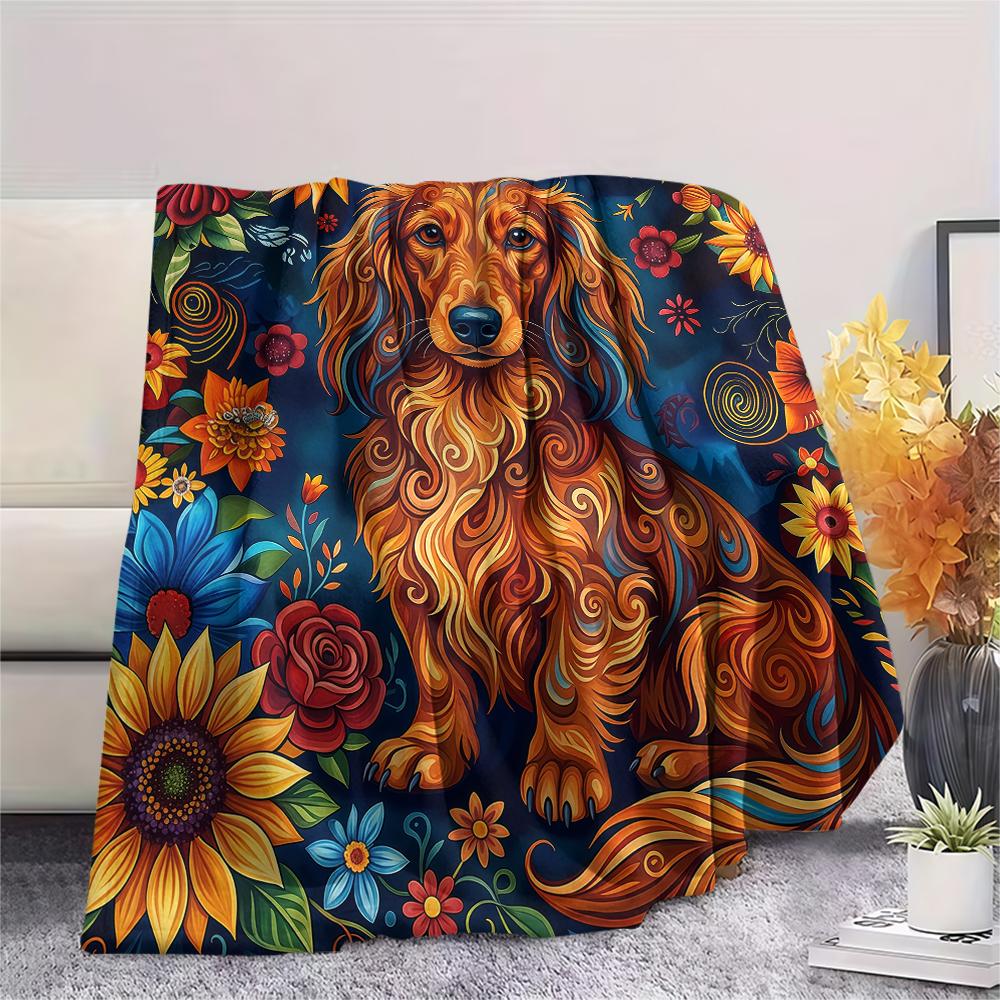 Sunflower Flowers and Puppies Print Flannel Blanket,High Quality Comfortable for All Seasons,Home Decor,Warmth and Comfort,Perfect for Christmas Gifts