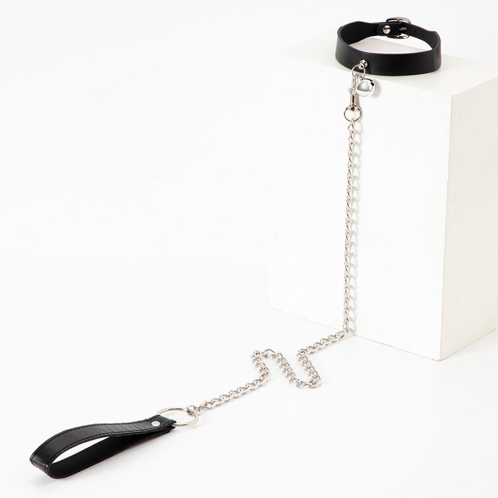 Adjustable PU Leather Collar Chain with Bell/O-Ring and Leash for Adults Neck Strap Exciting Role Play Accessories