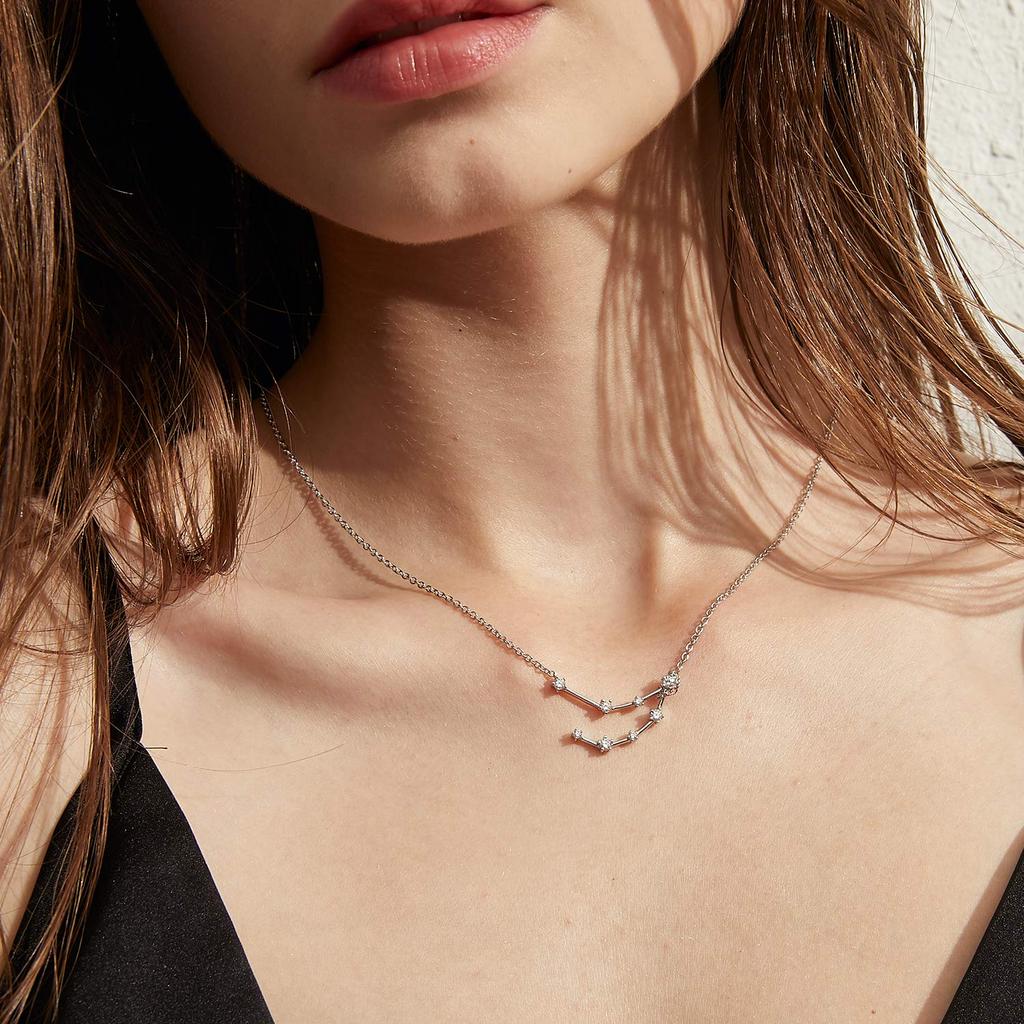 JMI Naszyjnik Zodiak Srebrny 12 Konstelacji Konstelacja Astrologia Wisiorek Gwiazda CZ Pozłacany Srebrem Próby 14K Cienki Łańcuszek Prosty Delikatny Dodatek Urodzinowy