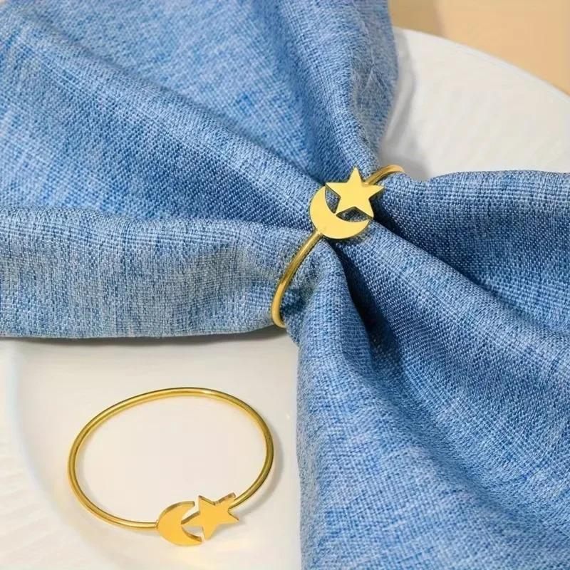 1-24PCSFashion Simple Alloy Moon Star Napkin Rings Gold Metal Table Decor for Ramadan Eid Islamic Party Banquet Kitchen Home Use