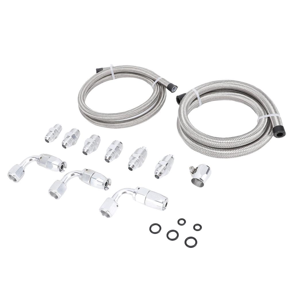 25 Inch 6AN Power Steering Pump Hose Kit Nylon Stainless Steel Waterproofing Replacement for C10 LS Swap Connects Type 2