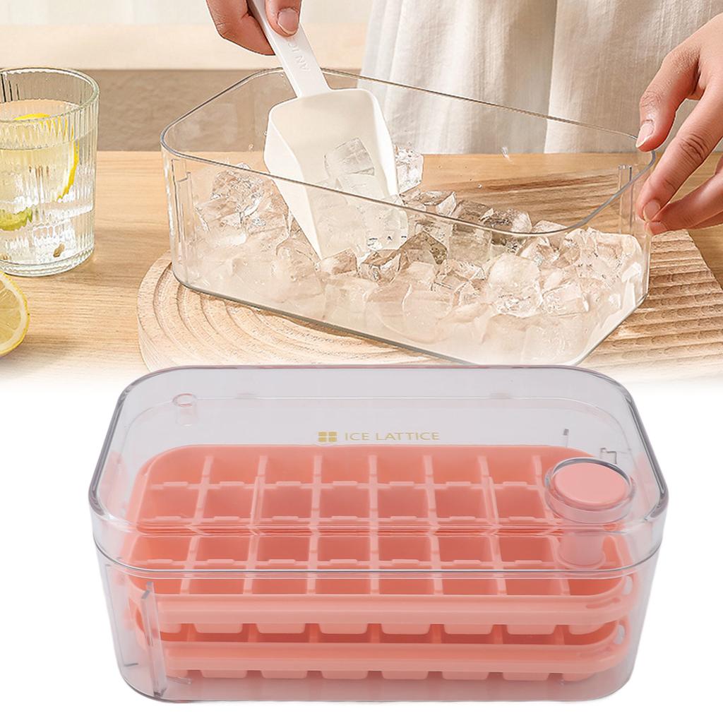  s Tray Easy Release 64 Grids Large Capacity 2 Layer Ice Maker Mould with Lid Bin Scoop for Cocktail Coffee