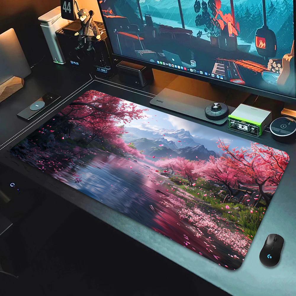 Fantasy Cherry Blossom Tree Mouse Pad Large Computer Keyboard Pads Anime Game Mousepad Game Mats Amazing Landscape XXL Desk Mat