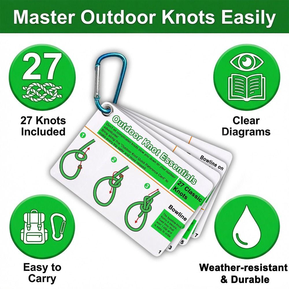 Mini Carabiner Rock Climbing Knot Cards Waterproof Cards Knot Guide Cards Backpacking
