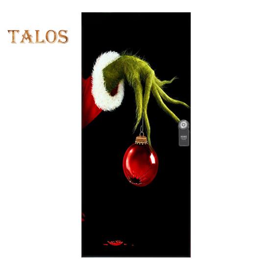 

203x91 см Рождественский дверной чехол с зелеными волосами и принтом эльфа для гостиной, спальни, для использования в помещении и на открытом воздухе, настенный гобелен, фон, праздничное украшение, ткань 200cm