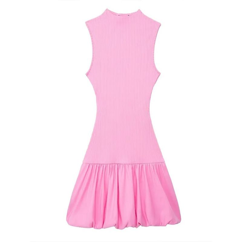 Sexy Knit Mini Dress Women Elegant Backless Sleeveless Puffy Dresses Female 2024 Spring Summer Party Fashion White Short Robe