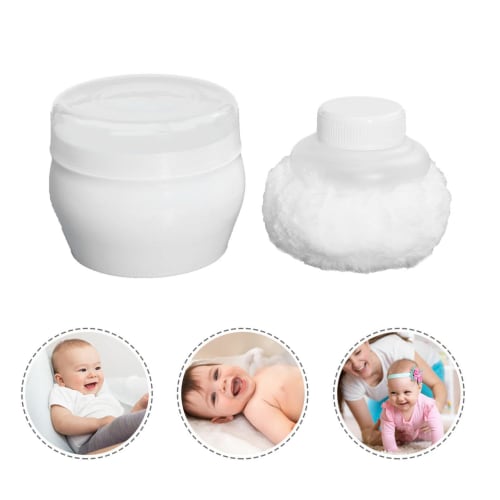 FRCOLOR Baby Powder Puffs, Set of 2, Powder Case Container, Talcum Powder, Empty, White, Baby Powder, Plush Puff, Kids Powder Puff, For Babies and Chi