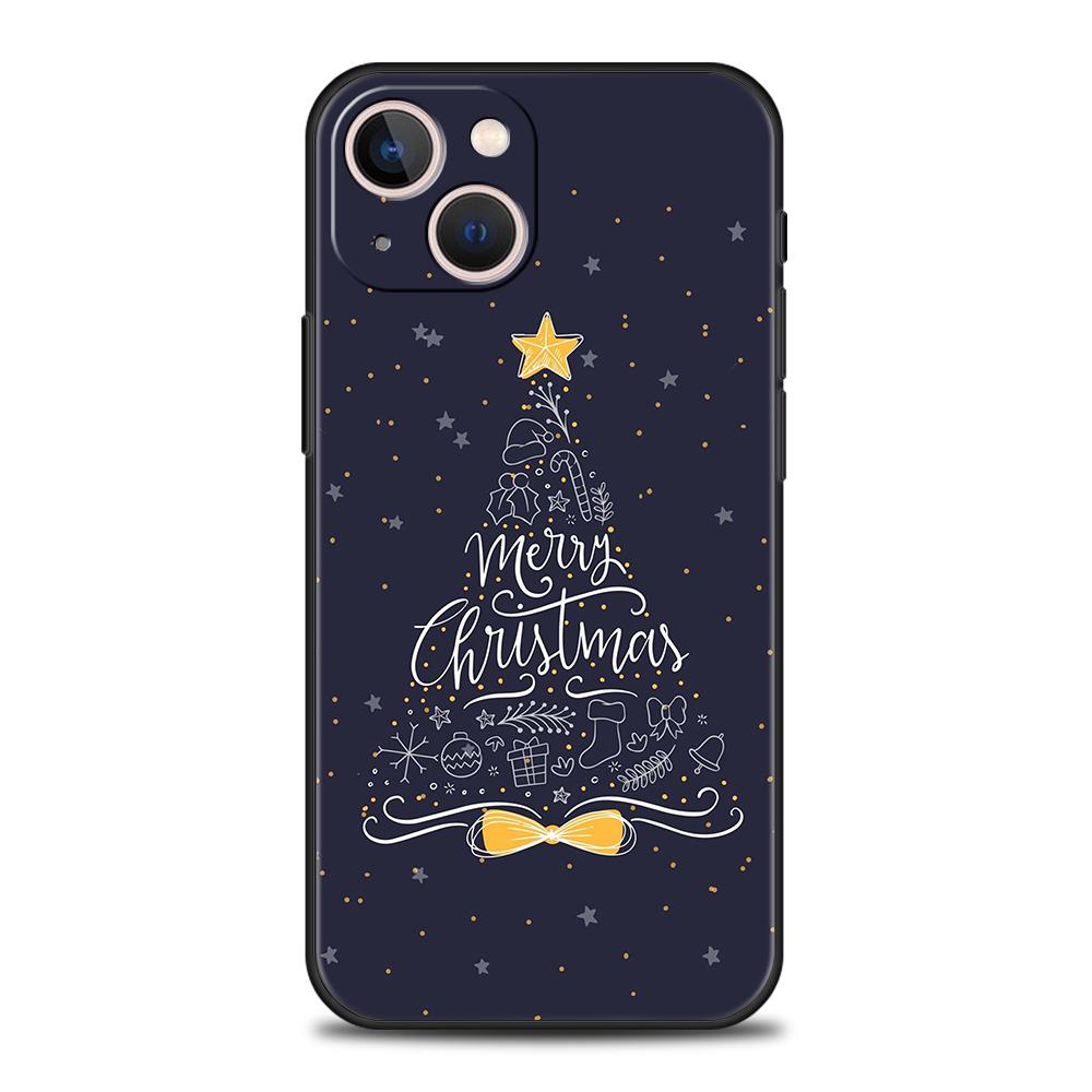 Luxury TPU Soft Phone Case For iPhone 16 11 15 14 Pro MAX 12 13 7 8 Plus X XR XS SE 2022 Black Cover Merry Christmas Tree