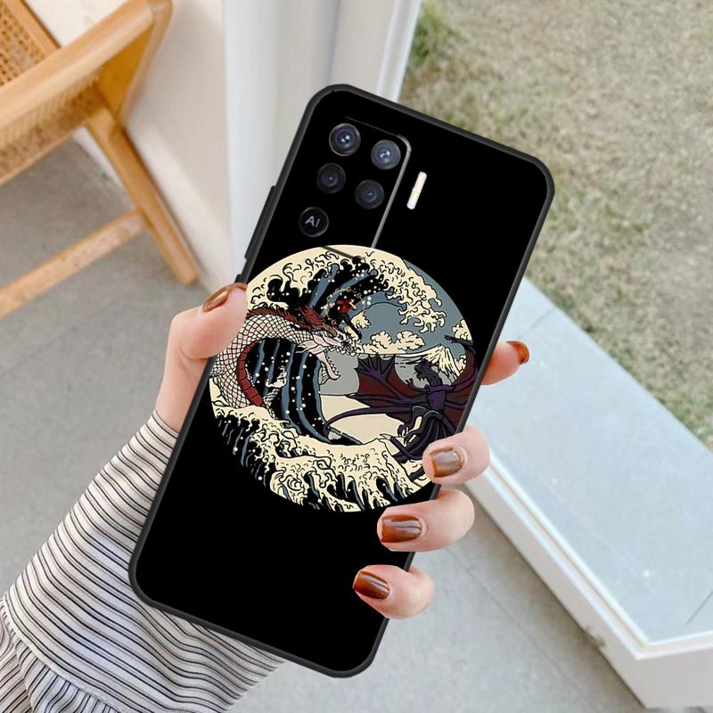 Japanese Wave Anime Dragon Case For Oppo A18 A78 A98 A38 A58 A60 A80 A40 A96 A76 A16 A94 A74 A54 A15 A17 A57 A77 A5 Pro