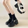 Französische schwarze Plateau-Pumps mit dickem Absatz Damen Herbst neue erhöhende Mary Jane Schuhe kurze Le High Heels