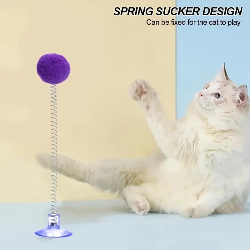 Interactive Cat Toy with Plush Balls, Metal Spring Teaser Wand & Suction Cup Base-Colorful,Battery-Free,Cat Toys for Indoor Cats