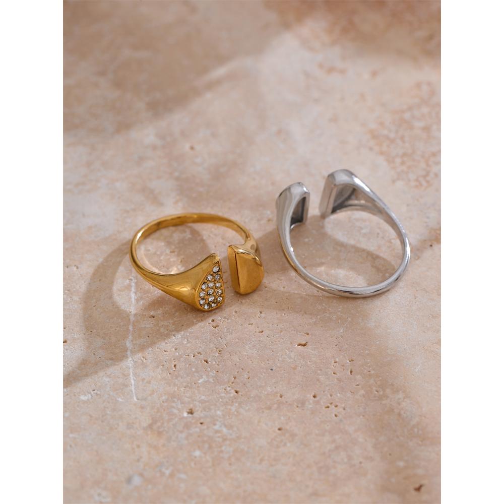 Eetit Adjustable Stylish Zirconia Heart Love Open Ring Stainless Steel Chic Finger Jewelry for Women