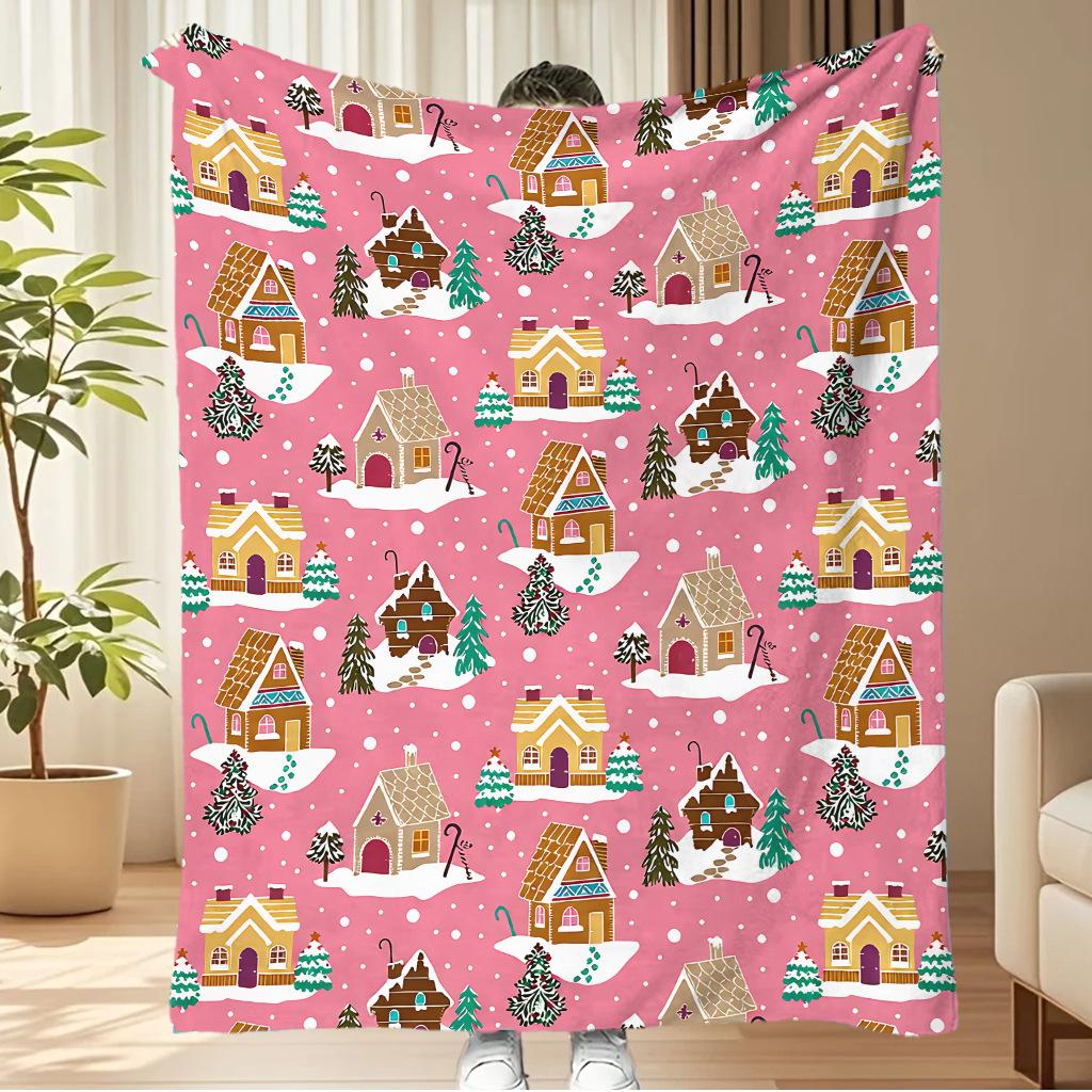Merry Christmas Blanket Christmas Tree Gingerbread Man Red Flannel Blanket for New Year Christmas Gift for Family Nana Mon Dad
