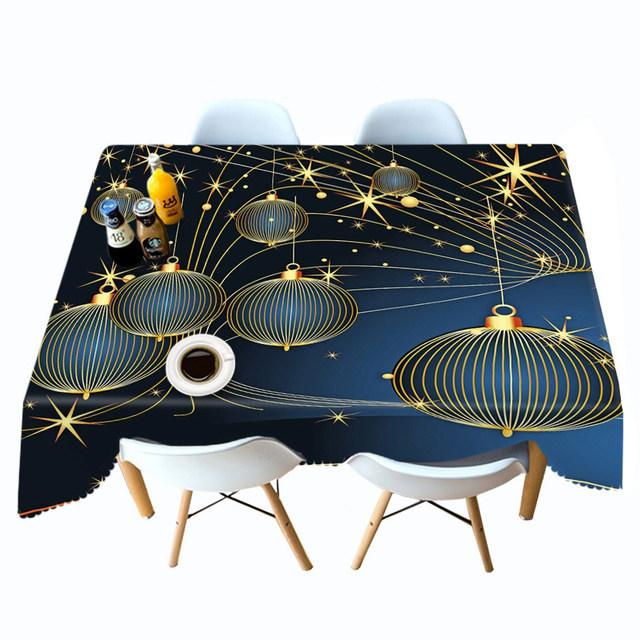 Thicken Cotton Christmas Tablecloth Golden Lantern And Tree Pattern Rectangular Round Table Cloth For Wedding Picnic Party