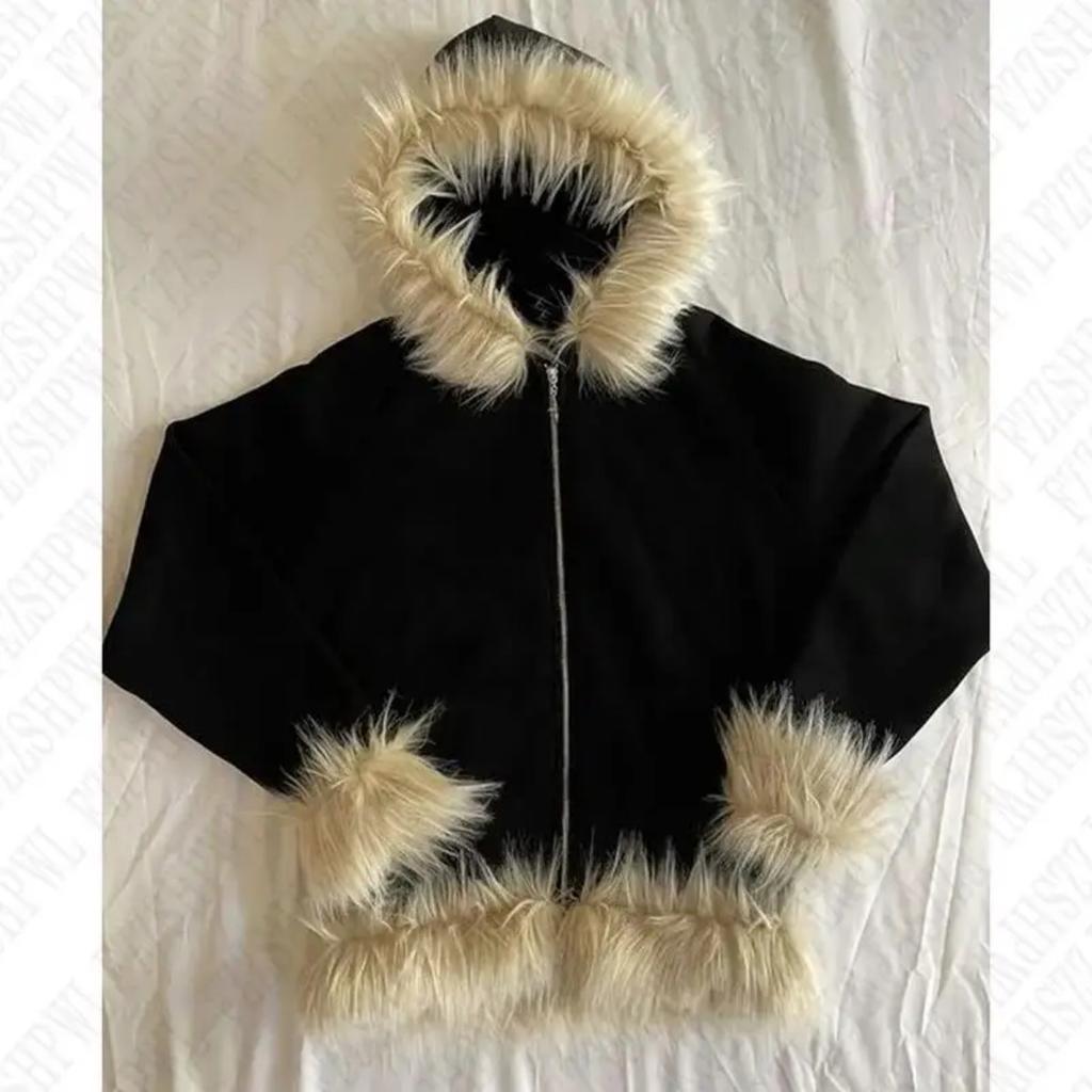 2KWEIRD Y2K Women Graphic Leopard Print Hoodies Clothes Hip Hop Punk Goth Warm Hairy Hooded Sweatshirt Gothic Retro Streetwear