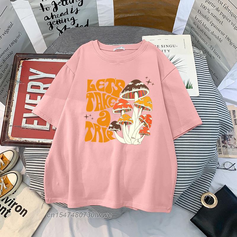 Material Retro Apricot Mushroom Cute T Shirts Oneck Casual 100 Cotton Plus Size Unisex Unisex Tshirts 2022 Streetwear Clothes