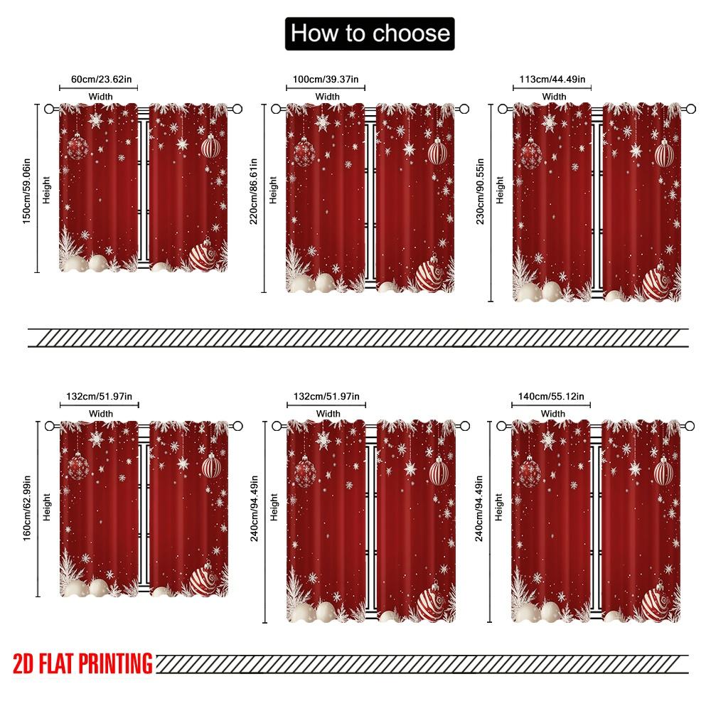 2pcs,2D Plane Printing Window Curtain Christmas Ornaments Snowflakes Festive Holiday Polyester Woven (without Rod) Festive