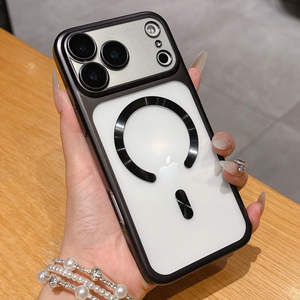 Luxury Matte Plating For Magsafe Case For iPhone 17 Pro Max 17 Air Hard Shockproof Funda Lens Protector Film Translucent Cover