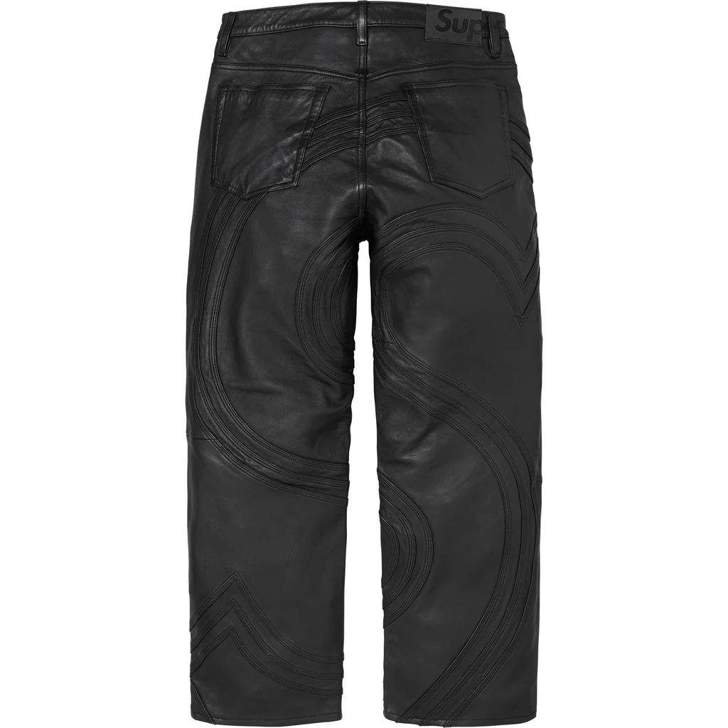 Supreme S Logo Leather Baggy 5-Pocket Jean Black