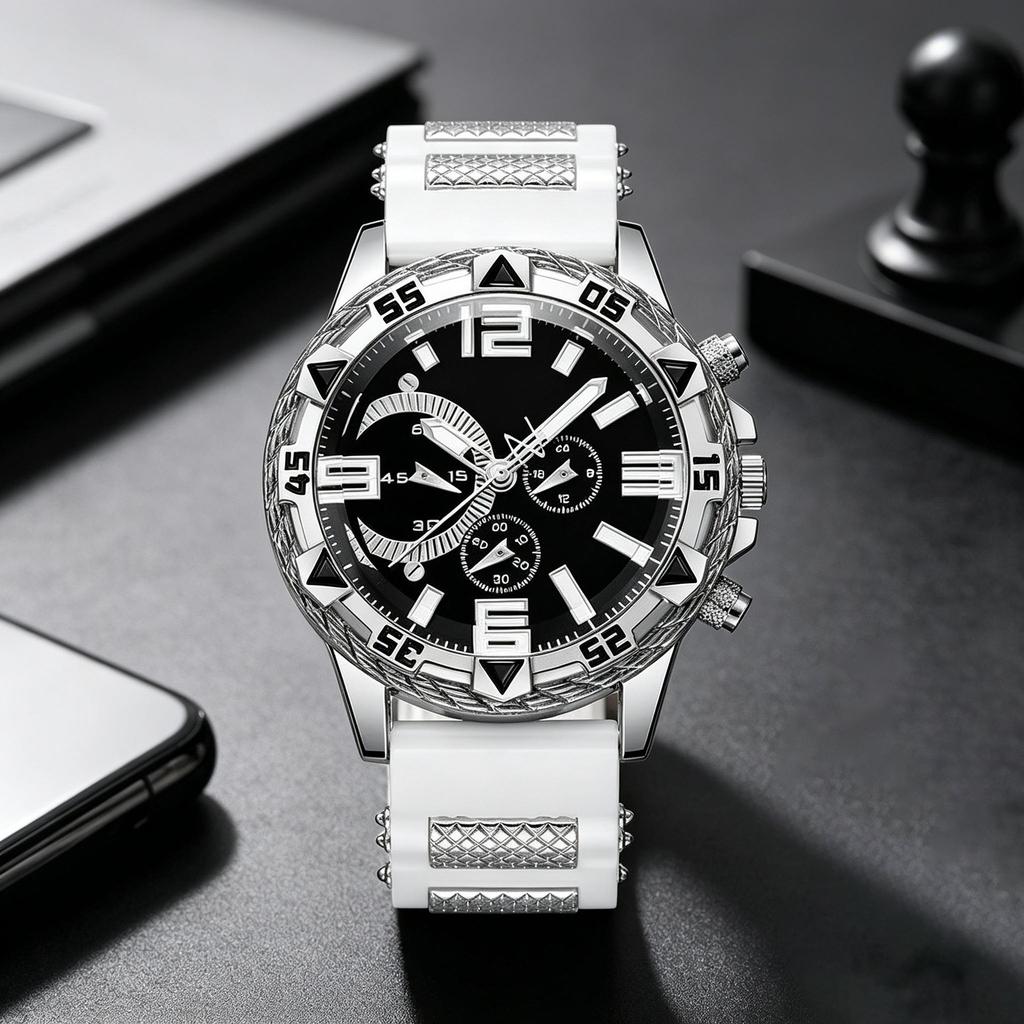 Fake Three-Eye Sports Wind Silicone Strap Big Gold Watch Multi-Color Fashion Business Versatile Men'S Quartz Watch