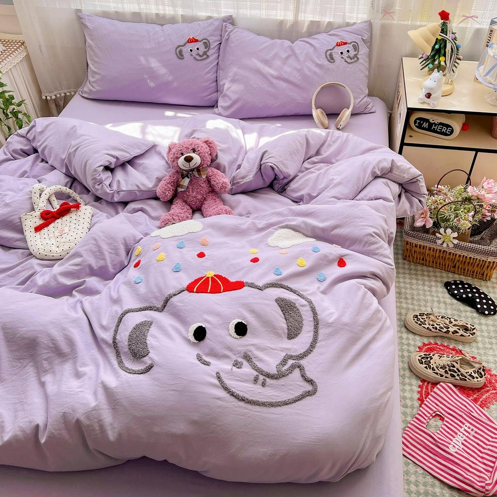 High Count High-Density Fabric Towel Embroidery Cartoon Four-Piece Bedding Set