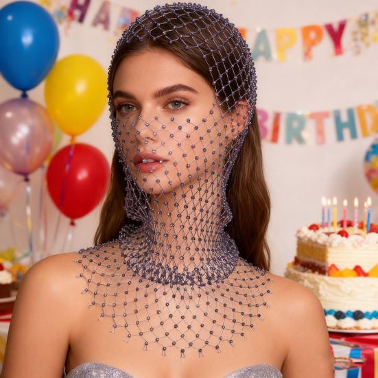 Fishing Net Hat Elastic Sparkling Rhinestones Design Solid Color Headgear Nightclubs Music Festivals Stage Dressing Headwear