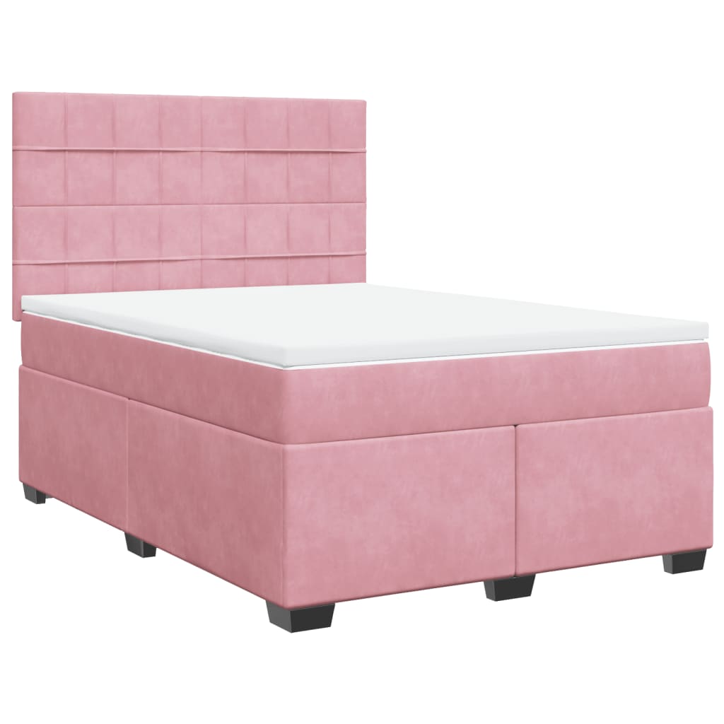 Pink Box Spring Bed with Mattress 140 X 190 Cm Velvet