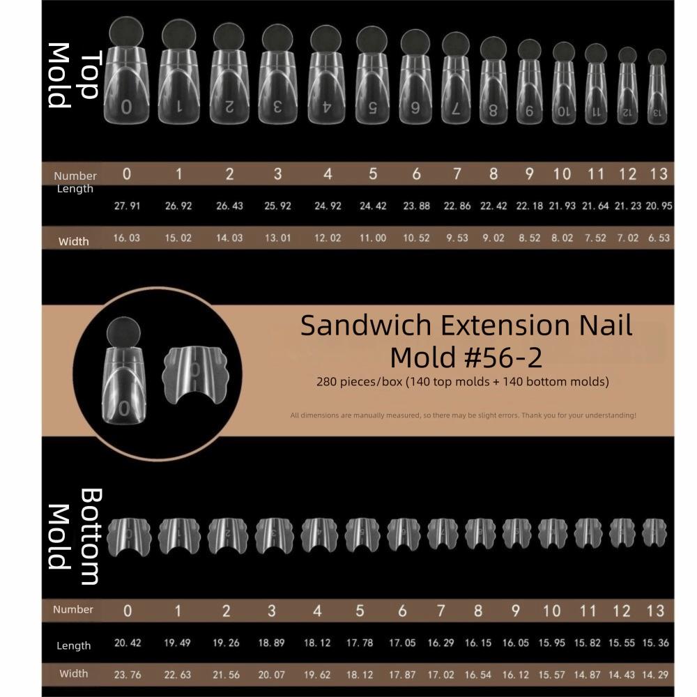 280pcs 14 Sizes Sandwich Dual Nail Forms Square Oval Acrylic Nail Extension  for Manicure Tools