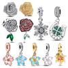Charms 925 Silver Roses & Lucky Four-Leaf Clover Charms Beads Fits 3mm Original Bracelet Necklace Womens DIY Fine Jewelry Gifts