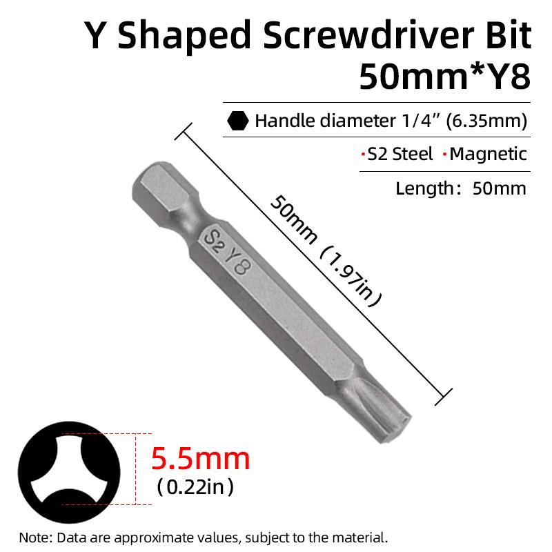 Magnetic Y Shaped Screwdriver Bits Set For Bicycle Repair Tools 1/4Inch Hex Shank Y4 Y5 Y6 Y8 50mm Screw Driver Bit Hand Tool