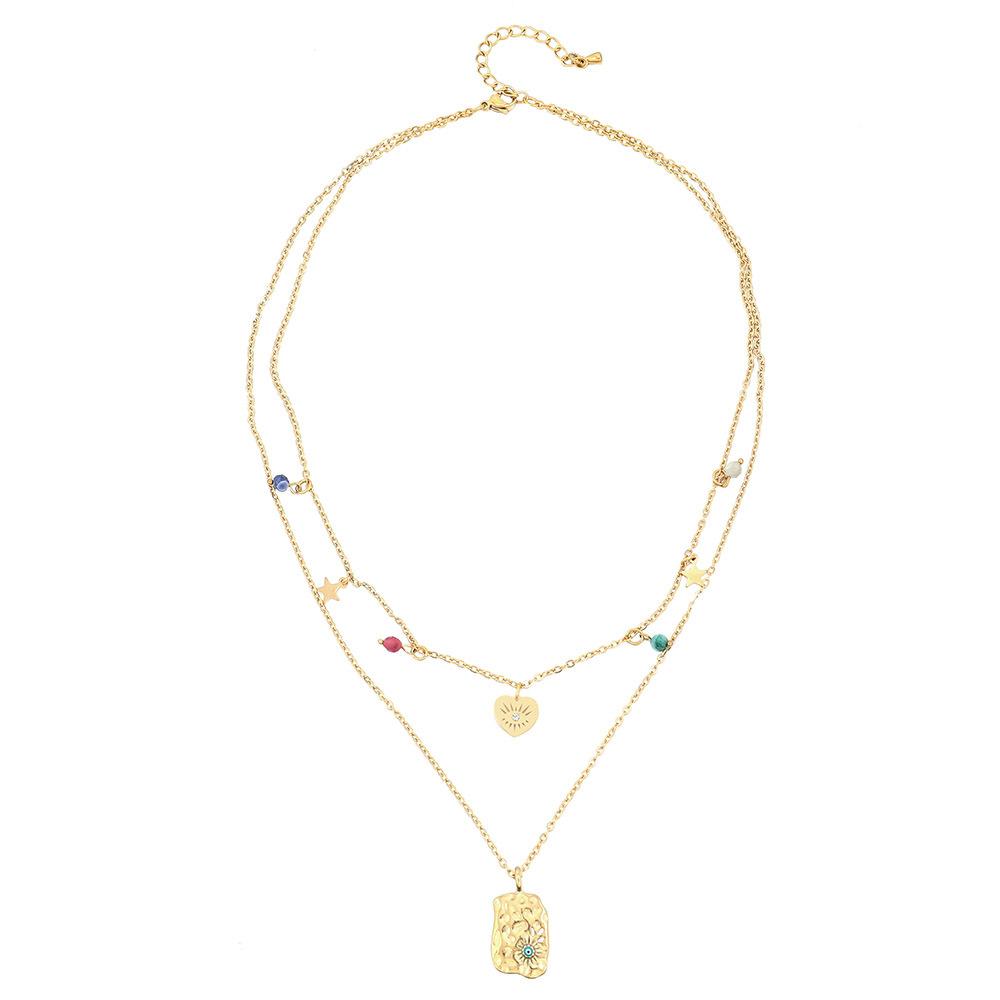 GEMCHIC Women s Gold Layered Heart Star Pendant Necklace with Natural Stone Beads
