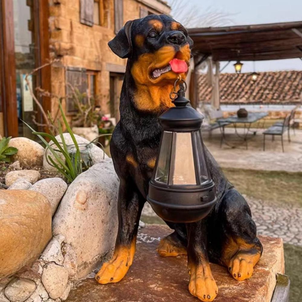 Rustic Design Solar Dog LED Light Creative Puppy Resin Light Resin Dog Sculpture  Outdoor Sculpture