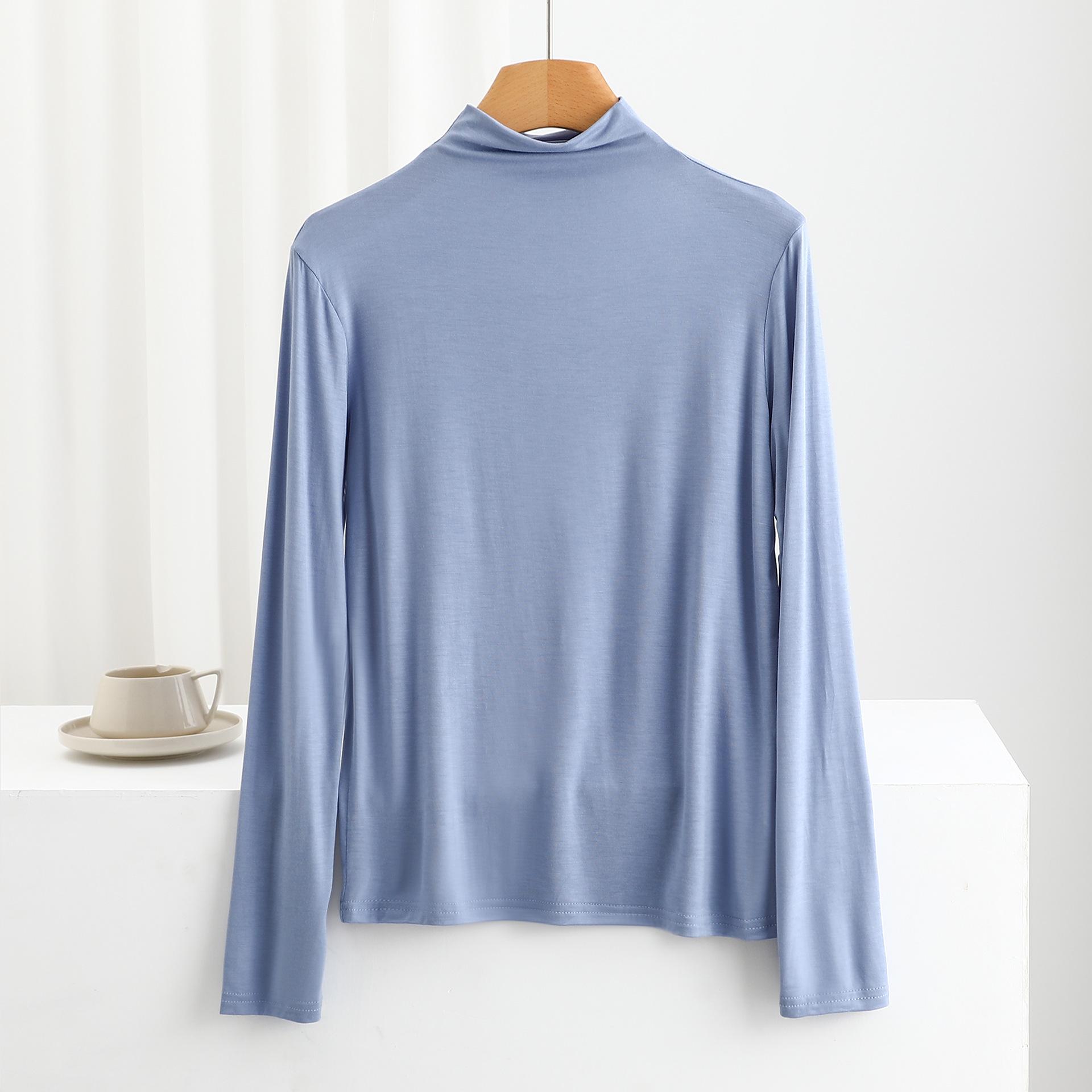 

Женская осенне-зимняя футболка с высоким воротником, рубашка с длинными рукавами, повседневные футболки, однотонные тонкие базовые футболки, майка 2XL светло-синий