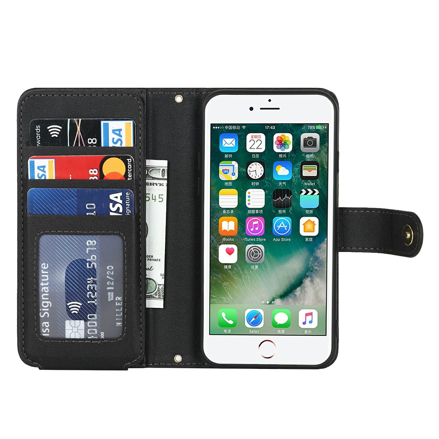

Stand Case for iPhone SE (2022)/(2020)/8/7 PU Leather Phone Cover with Straps/Zipper Wallet/Multiple Card Slots Rose Gold