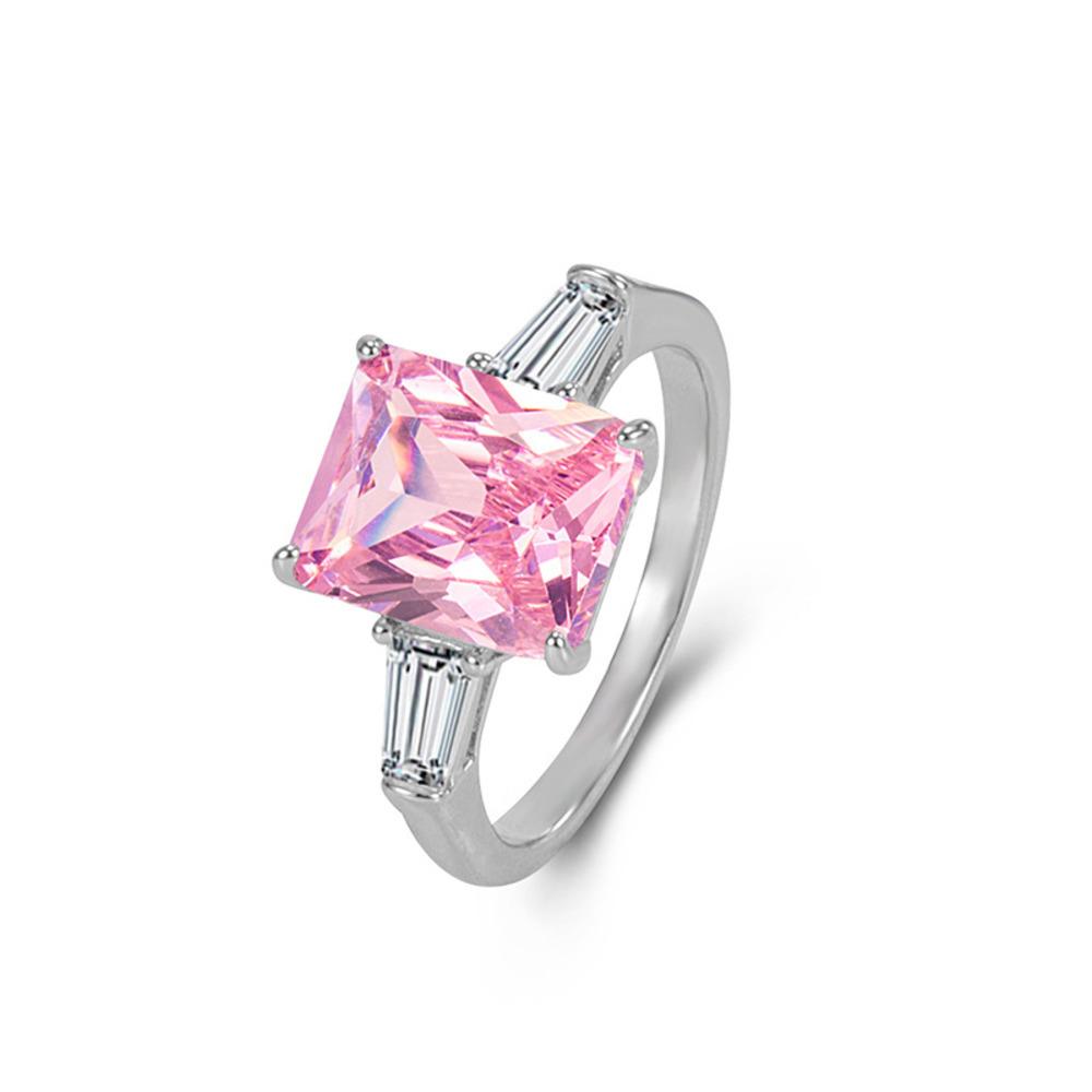 WOSIKATE Fashion Pink Princess Square Zirconia Gemstone   CopperRing For Women Wedding Jewelry Bridal Proposal Rings