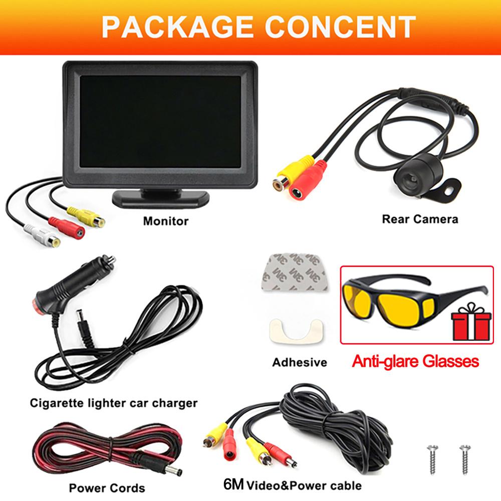 4.3Inch Rear View Camera Monitor Screen Reversing Camera Car Parking Parking System Camera for Vehicle Free Anti-Glare Glasses