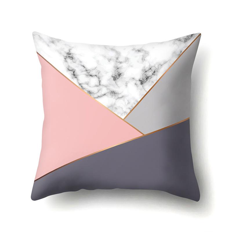Polyester Pillow Case Nordic Ins Style Marble Geometric Printed Peach Leather Velvet Living Room Sofa Pillow Case