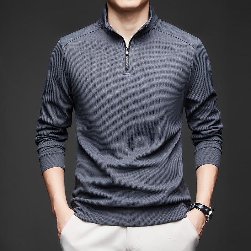 Men S Loose Casual Stand Collar Long Sleeve Polo Sweatshirt