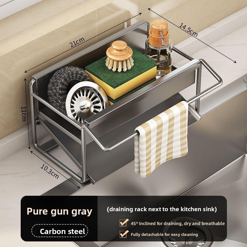 Stainless Steel Kitchen Sink Drain Rack With Water Drainage And No Installation For Home Use