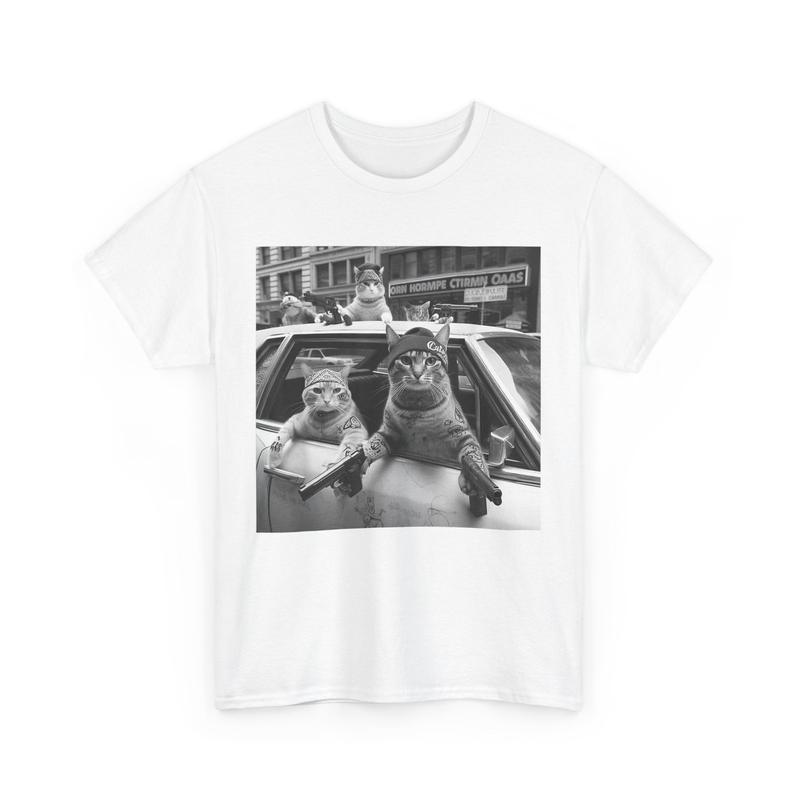 Gangster Cats Street Unisex T-Shirt, Cat Meme Women Men Funny T-Shirt XL
